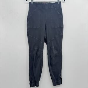 Spanx Women's Stretch Twill Cargo Jogger Pants Sz M Faded Black Ankle Zip 20319R